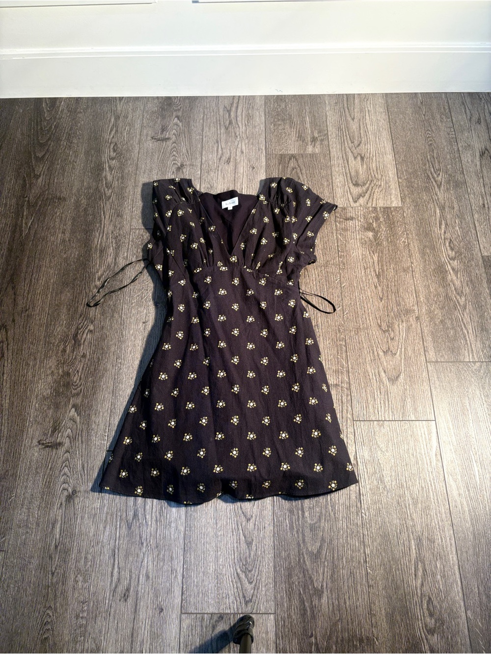 bohme Black Mini Dress with Yellow Floral Print